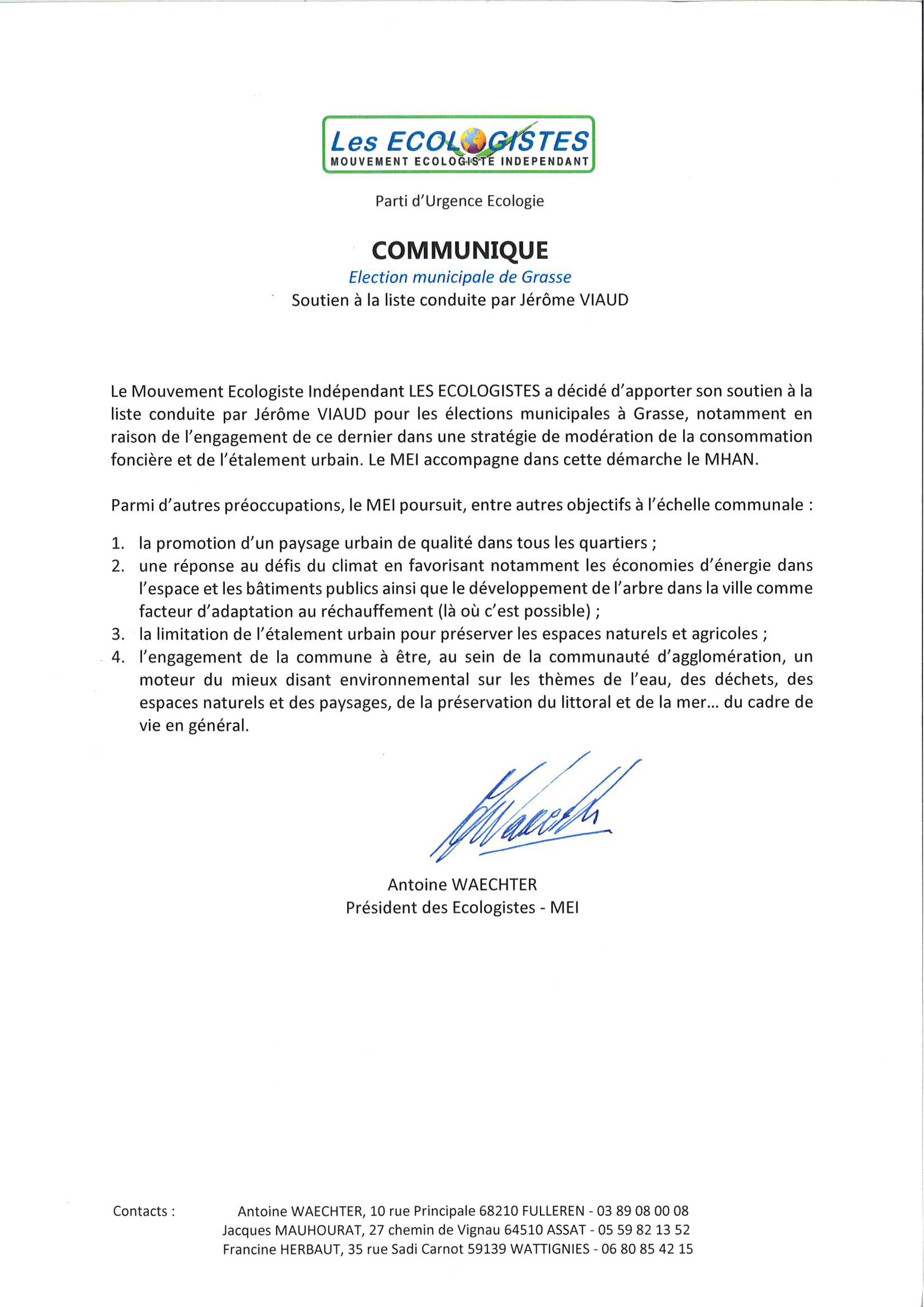 Soutien Les Ecologistes Antoine WAECHTER